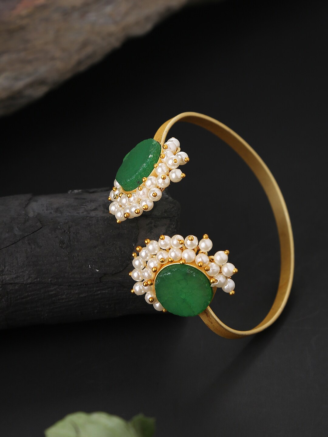 

SOHI Women Gold-Plated & Green Brass Pearls Bangle-Style Bracelet