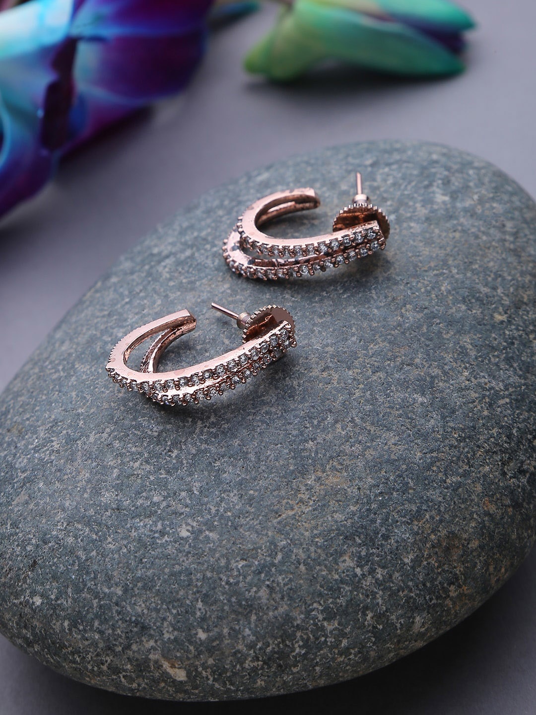 

SOHI Rose Gold-Plated Stone Studded Designer Circular Studs Earrings