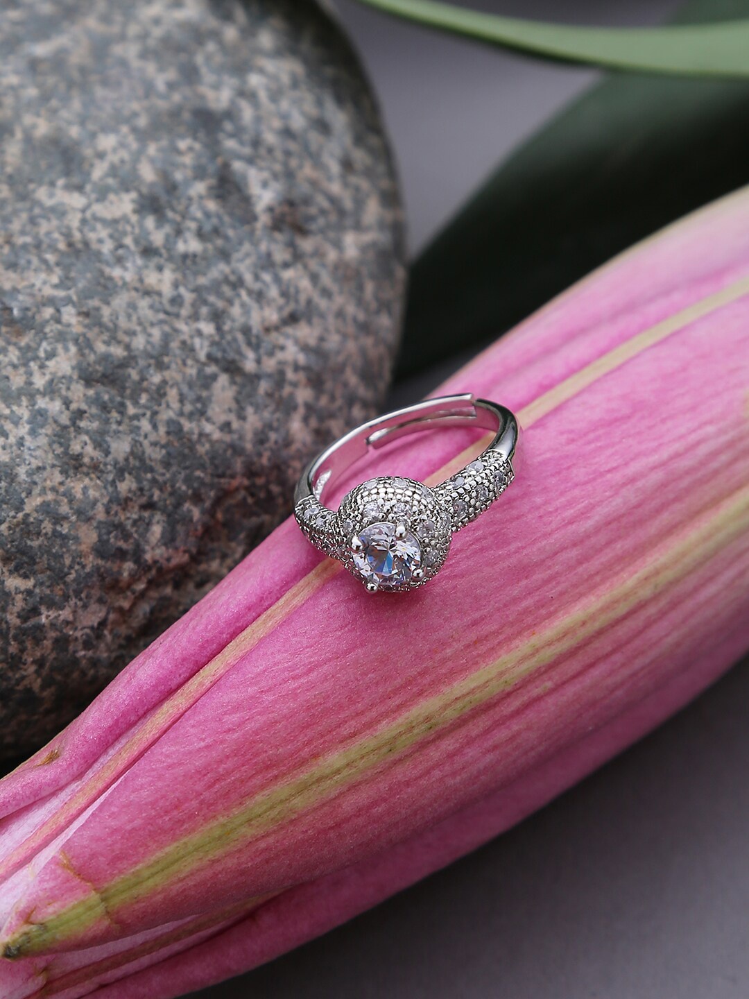 

SOHI White Silver-Plated Stone-Studded Finger Ring