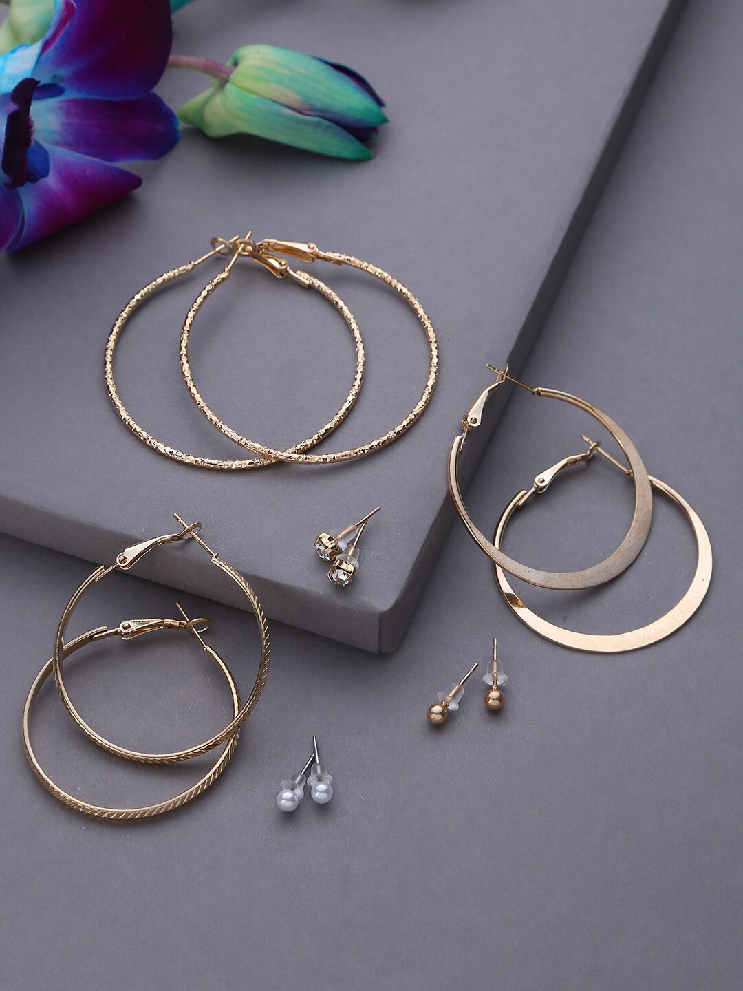 

SOHI Set of 6 Gold-Plated Designer Contemporary Earrings
