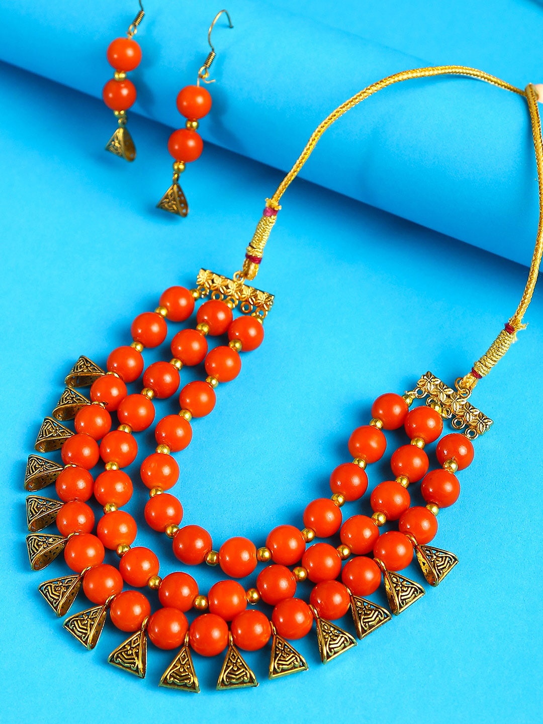

SOHI Gold-Plated Orange Beaded Jewellery Set