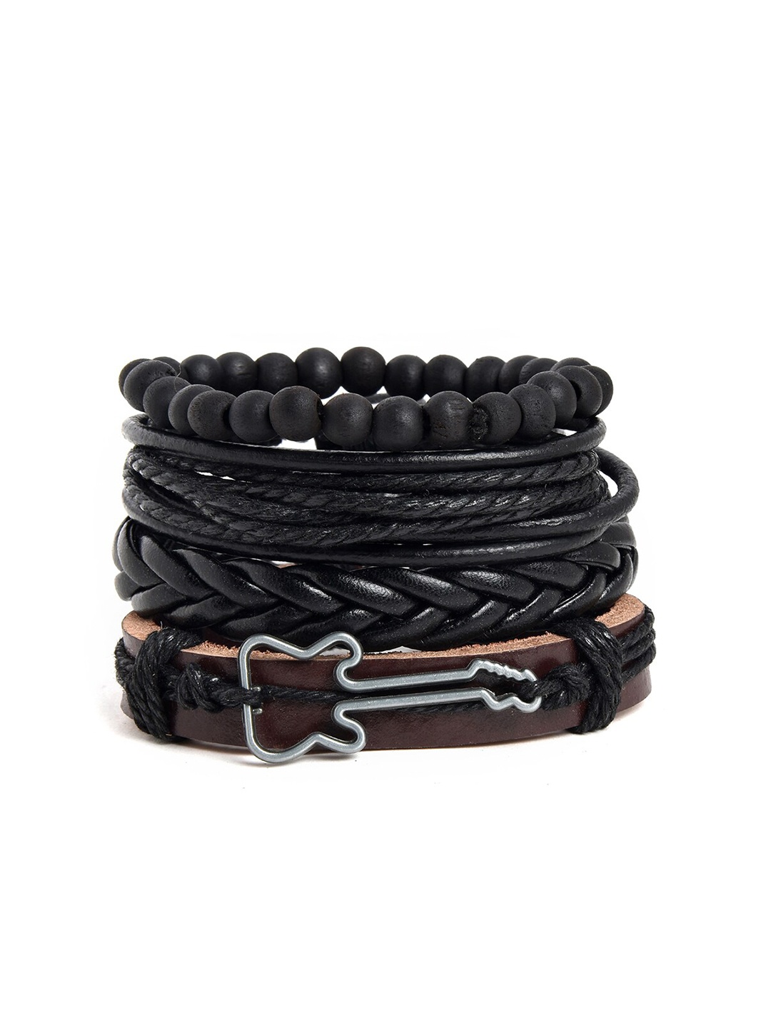 

SOHI Men Set Of 4 Black Leather Wraparound Bracelets