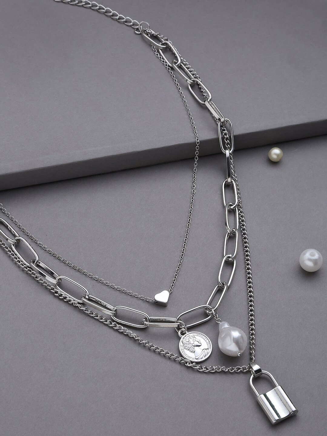 

SOHI Silver-Toned Silver-Plated Layered Chain