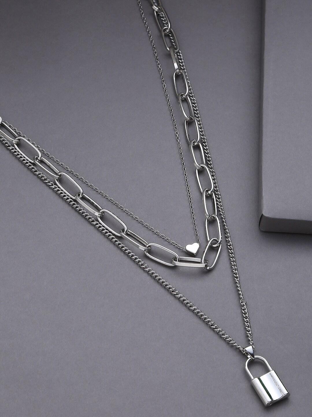 

SOHI Silver-Toned Silver-Plated Layered Necklace