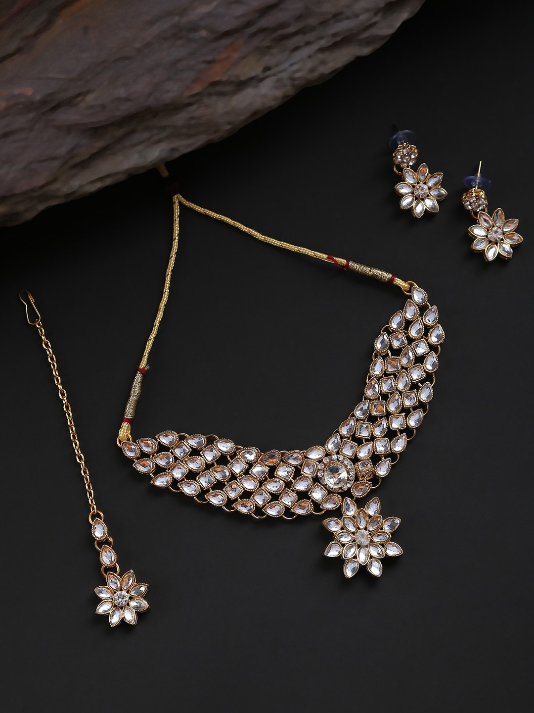 

SOHI Gold-Plated White Stone-Studded Jewellery Set