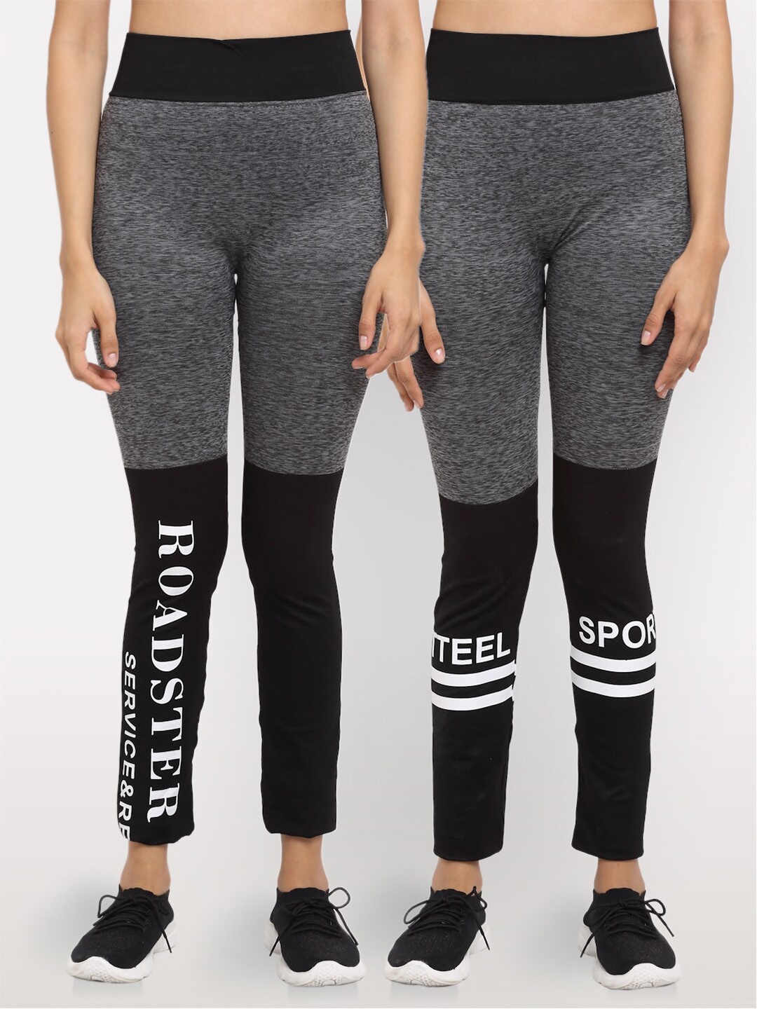 

NEUDIS Women Pack of 2 Charcoal Grey & Black Printed Regular Fit Jeggings