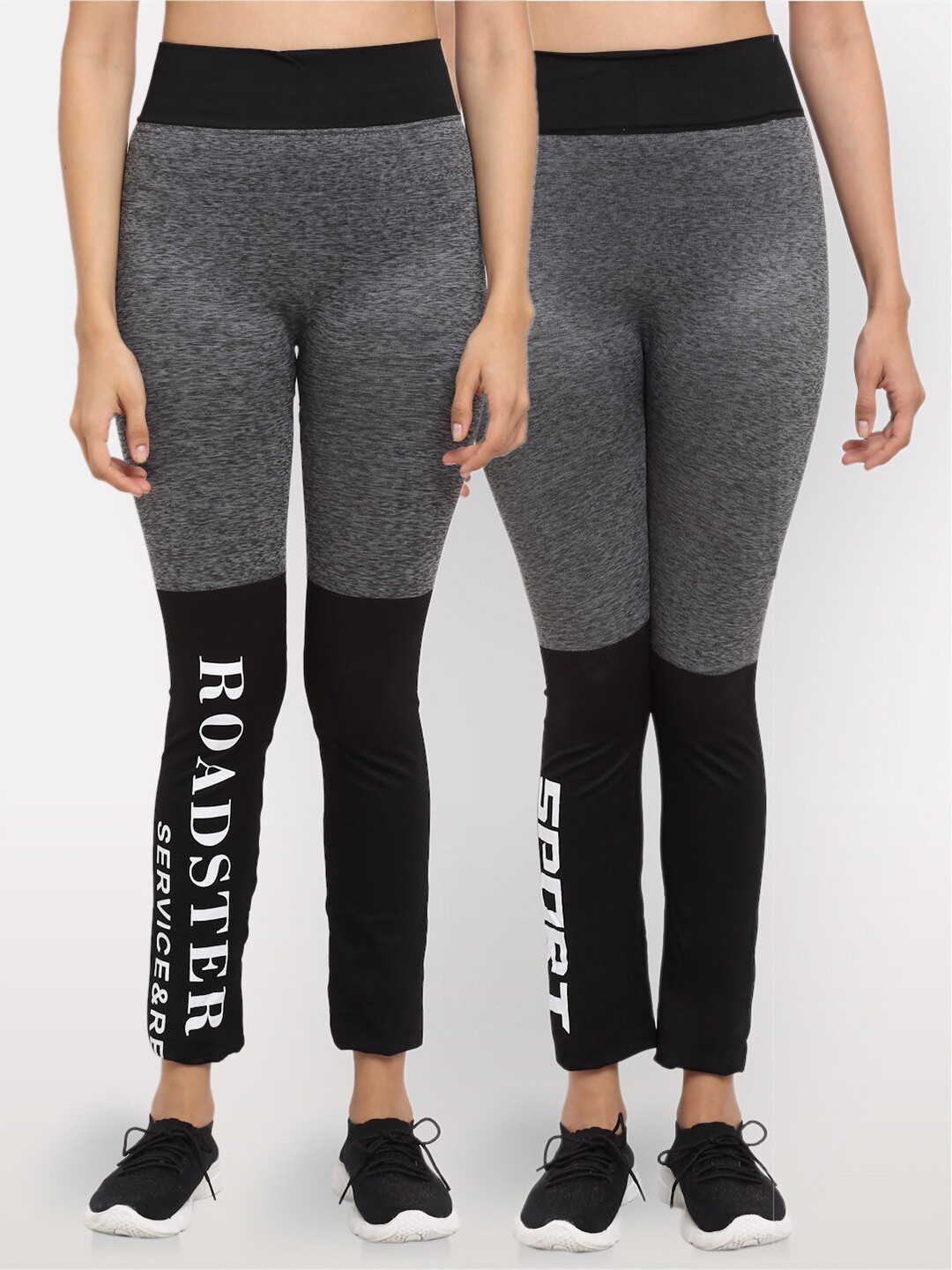 

NEUDIS Women Set of 2 Charcoal Grey & Black Seamless Jeggings
