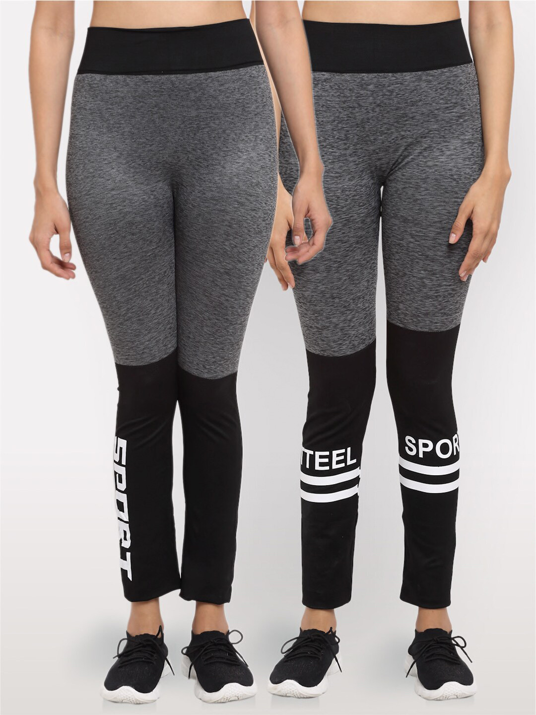

NEUDIS Women Charcoal Grey & Black Pack of 2 Printed Tights