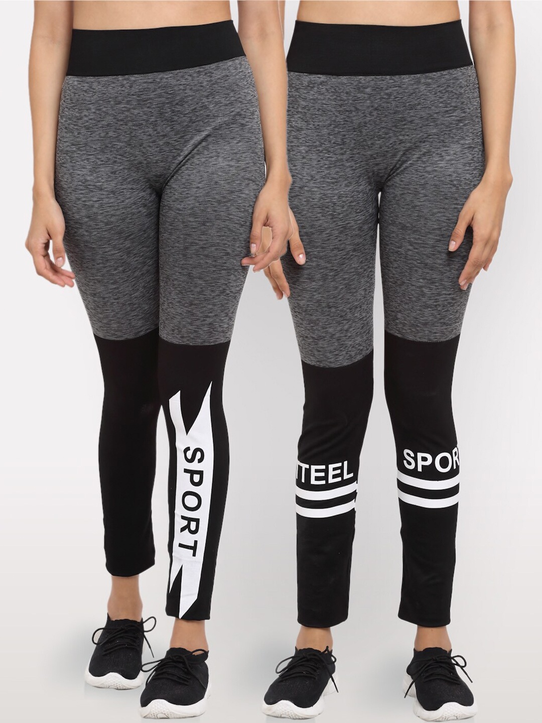 

NEUDIS Women Pack of 2 Charcoal Grey & Black Printed Regular Fit Seamless Jeggings