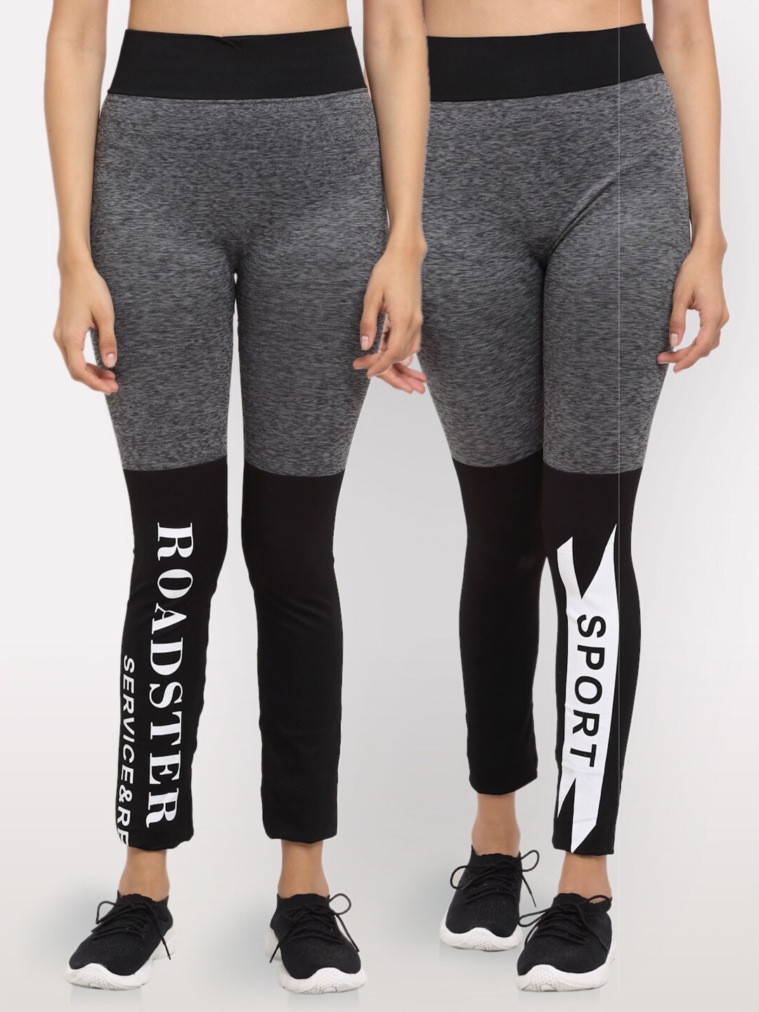 

NEUDIS Women Pack Of 2 Charcoal Grey & Black Colourblocked Jeggings