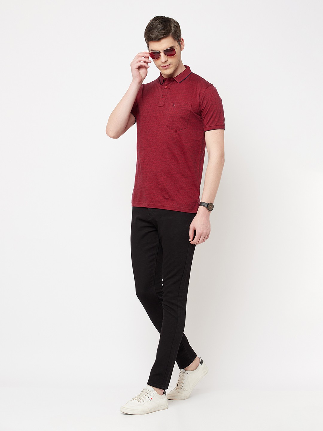 

Crimsoune Club Men Red Printed Polo Collar Pockets Slim Fit T-shirt