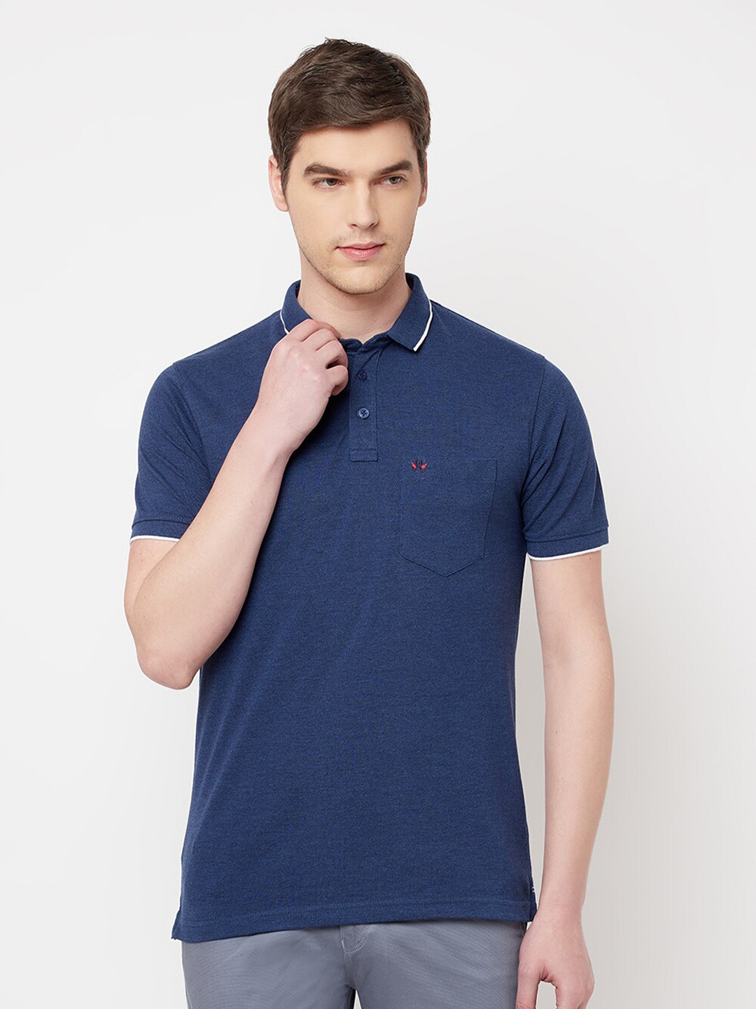 

Crimsoune Club Men Blue Polo Collar Pockets Slim Fit T-shirt