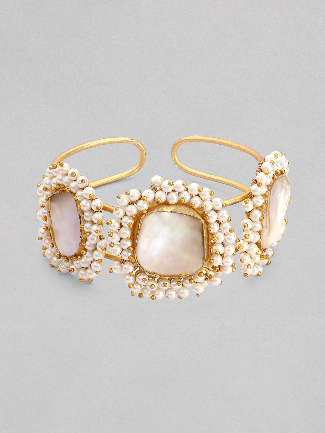 

Rubans Women Gold-Toned & White Handcrafted Gold-Plated Bangle-Style Bracelet