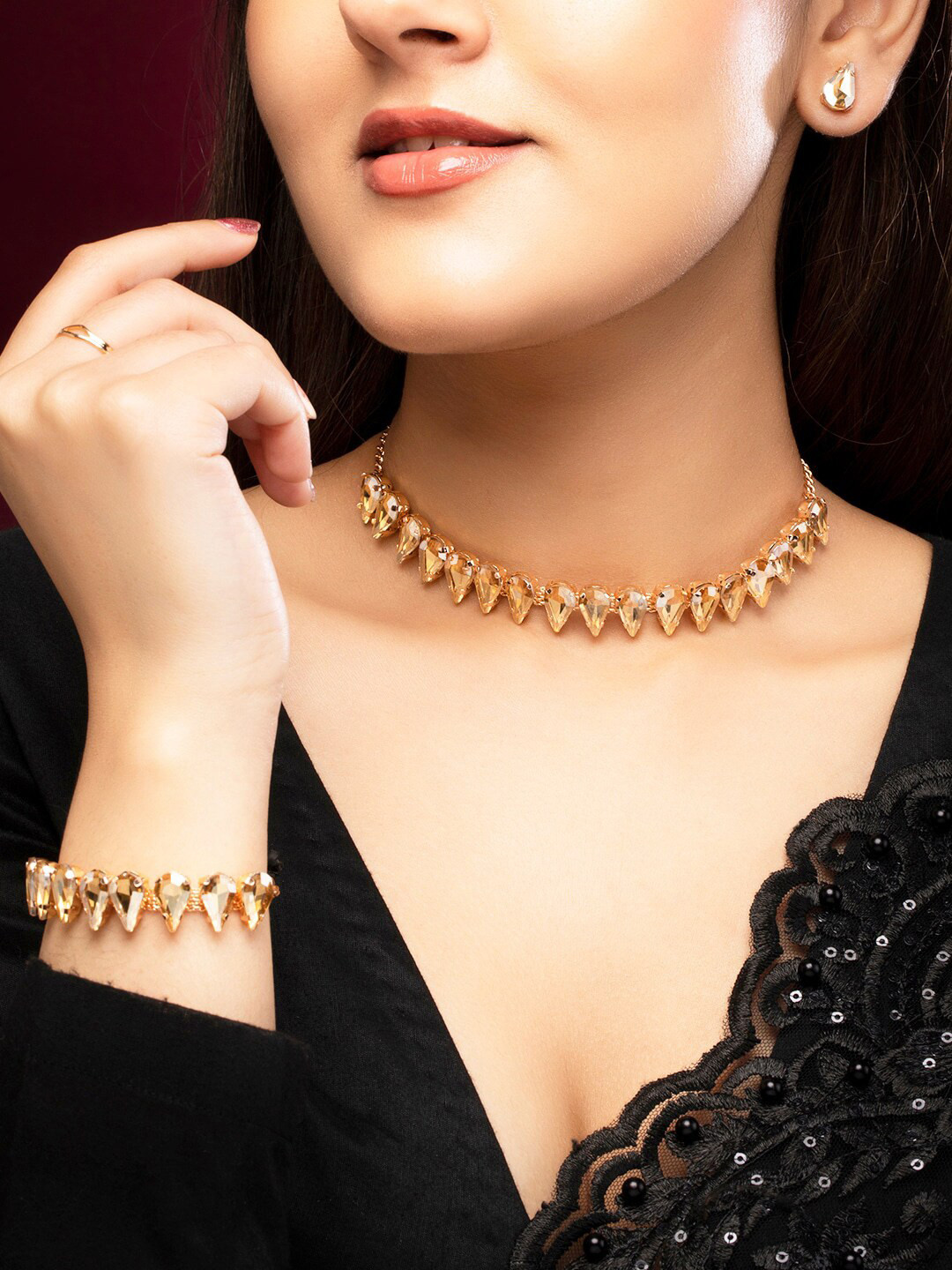 

Rubans Women Rose-Gold Plated Handcrafted Stone Studded Jewellery Set