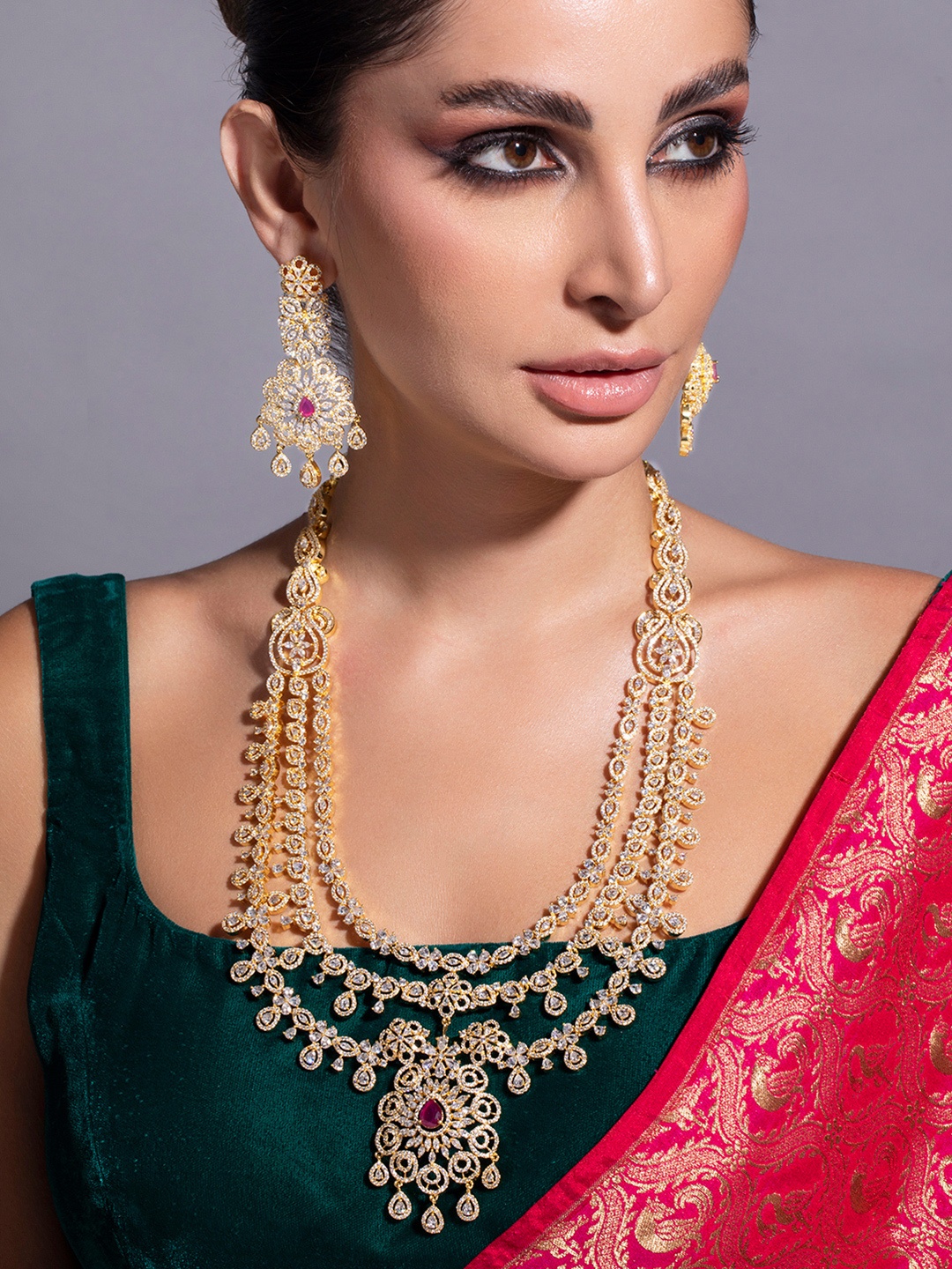 

Rubans Gold Plated Handcrafted AD-Studded Beaded Jewellery Set