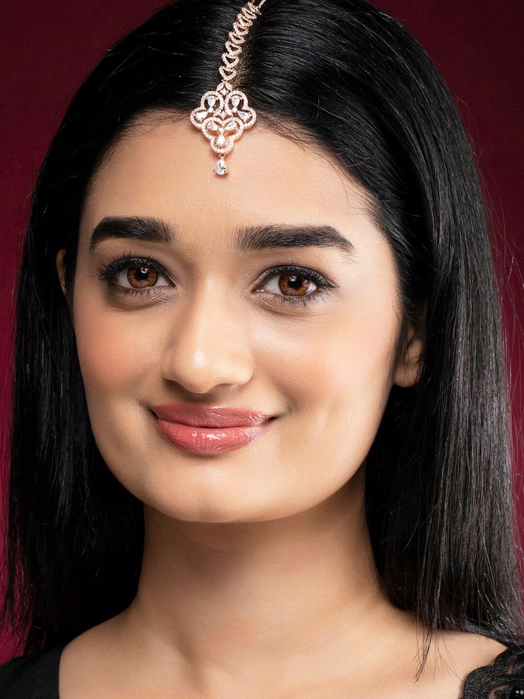 

Rubans Rose Gold-Plated White American Diamond Studded Mangtikka