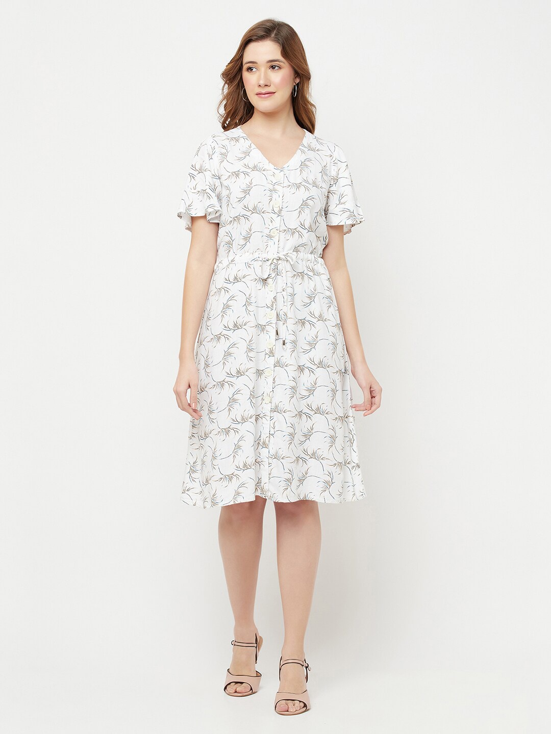 

Crimsoune Club White Floral Printed Midi Dress