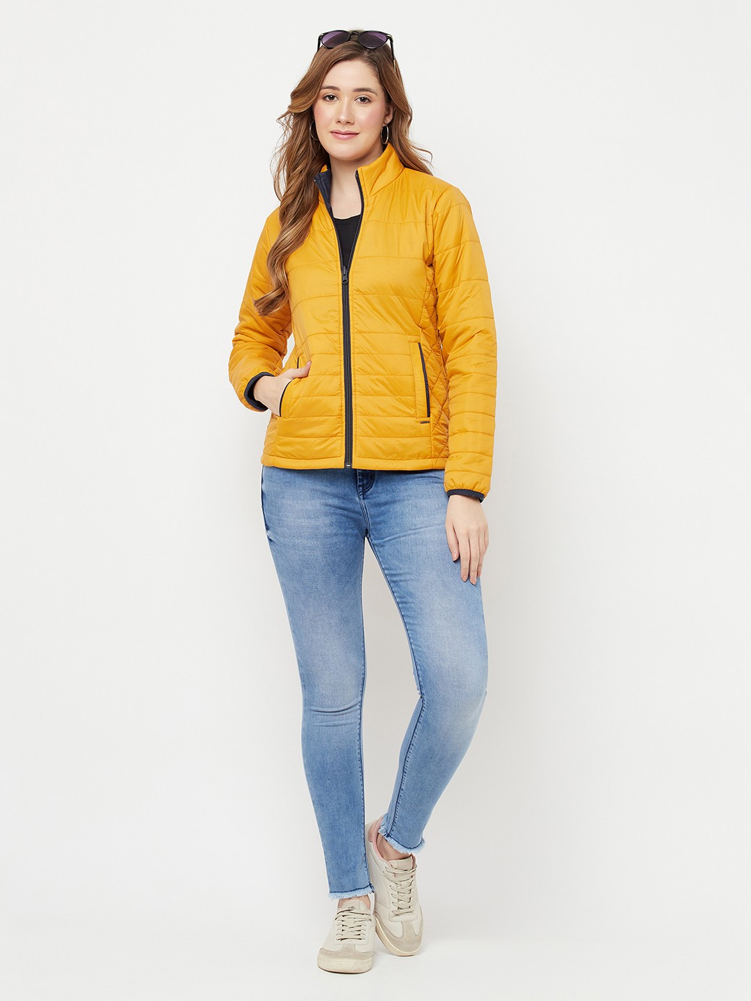 

Crimsoune Club Women Mustard Yellow Solid Reversible Padded Jacket