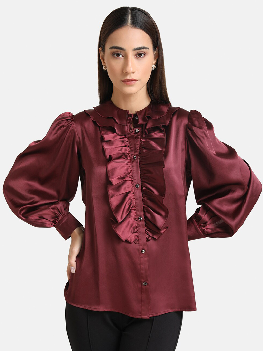 

Kazo Women Maroon Semiformal Shirt With Ruffles