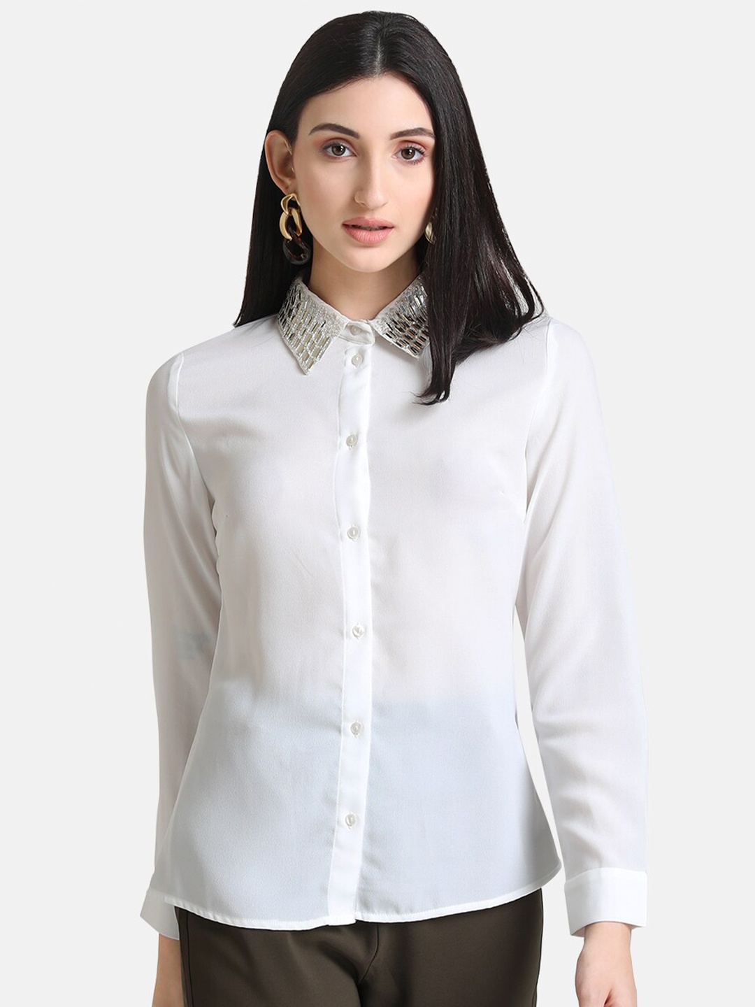 

Kazo Women White Embellished Regular Fit Shirt