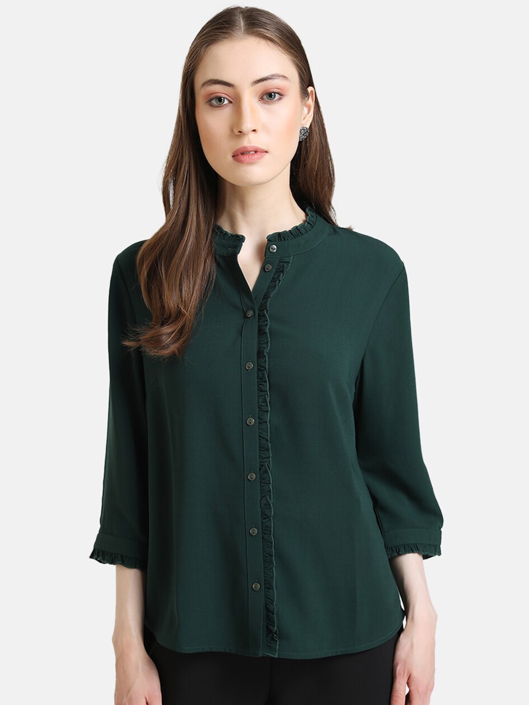 

Kazo Women Green Solid Casual Shirt