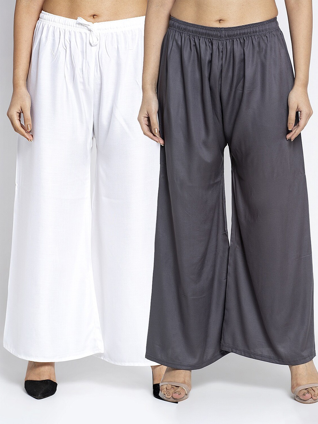 

Jinfo Women White & Grey Set of 2 Flared Knitted Ethnic Palazzos