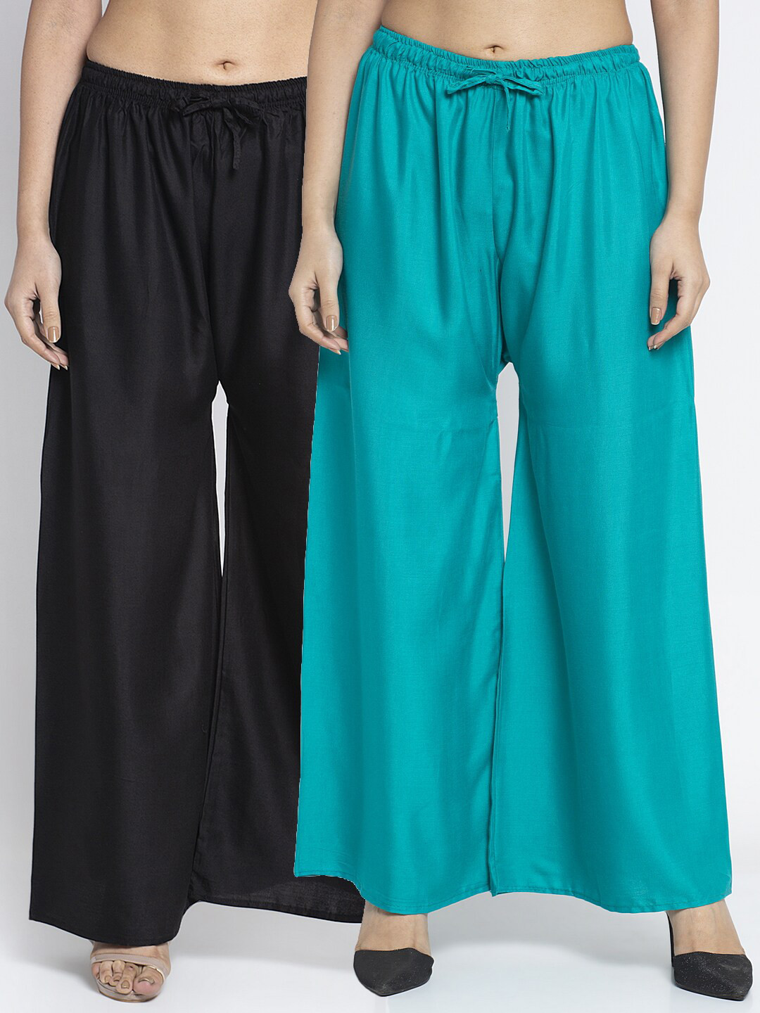 

Jinfo Women Black & Blue Set of 2 Flared Knitted Ethnic Palazzos