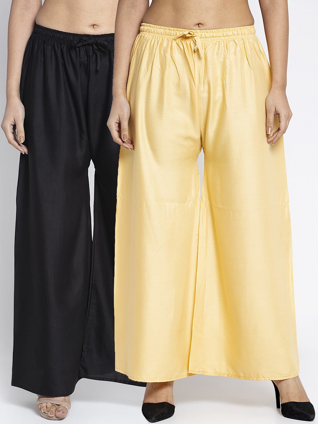 

Jinfo Women Black & Nude Coloured Set of 2 Flared Ethnic Palazzos