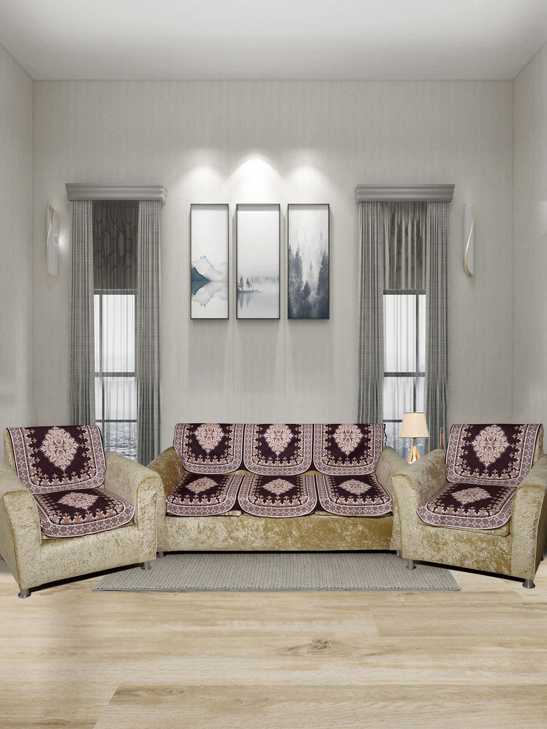 

BELLA TRUE 6 Pieces Brown Digital Printed 5-Seater Sofa Cover