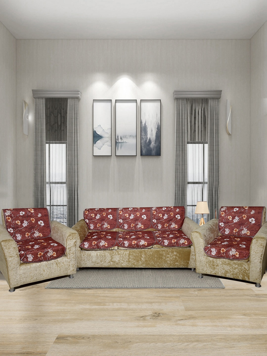 

BELLA TRUE Rust Orange & White Printed 5 Seater Sofa Cover