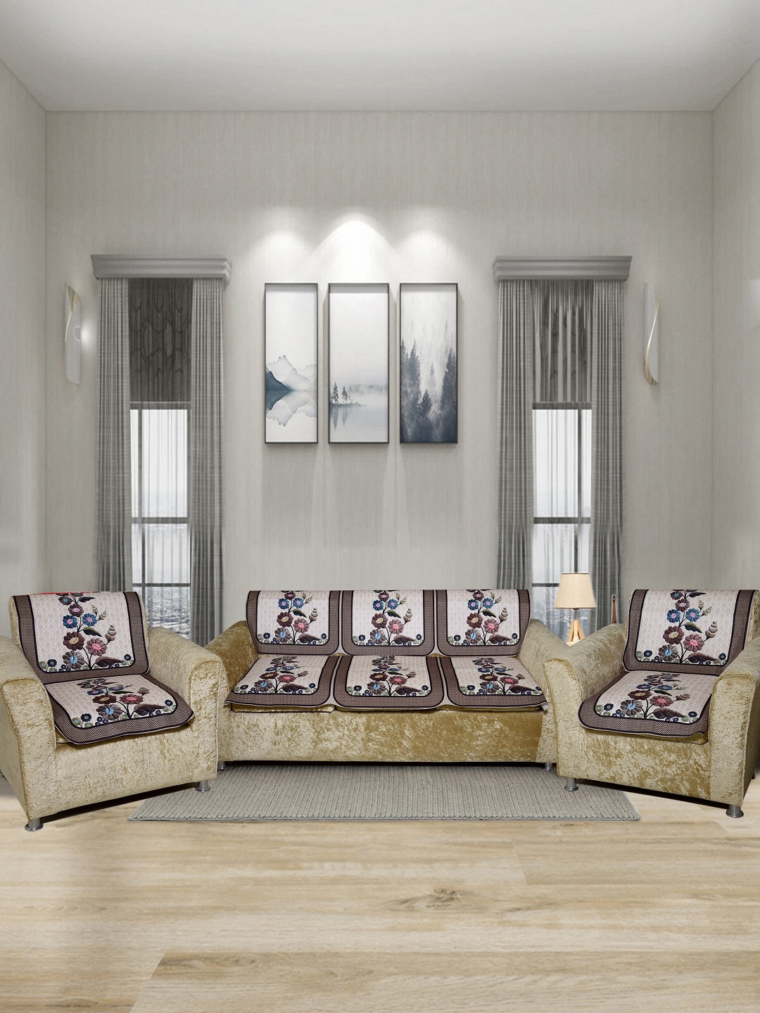 

BELLA TRUE 6 Pieces Brown & White Digital Printed 5-Seater Sofa Cover