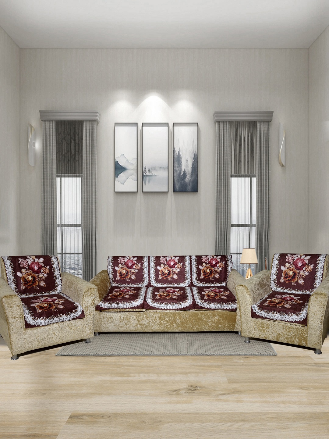 

BELLA TRUE Brown & White Digital Printed 5-Seater Sofa Cover