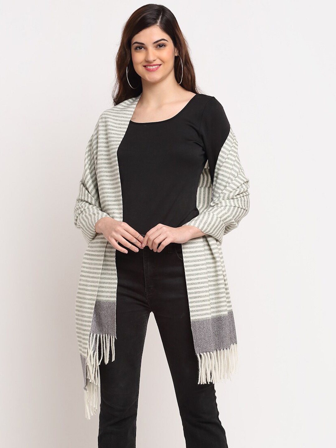 

LOOM LEGACY Women Grey & White Woven Design Stole