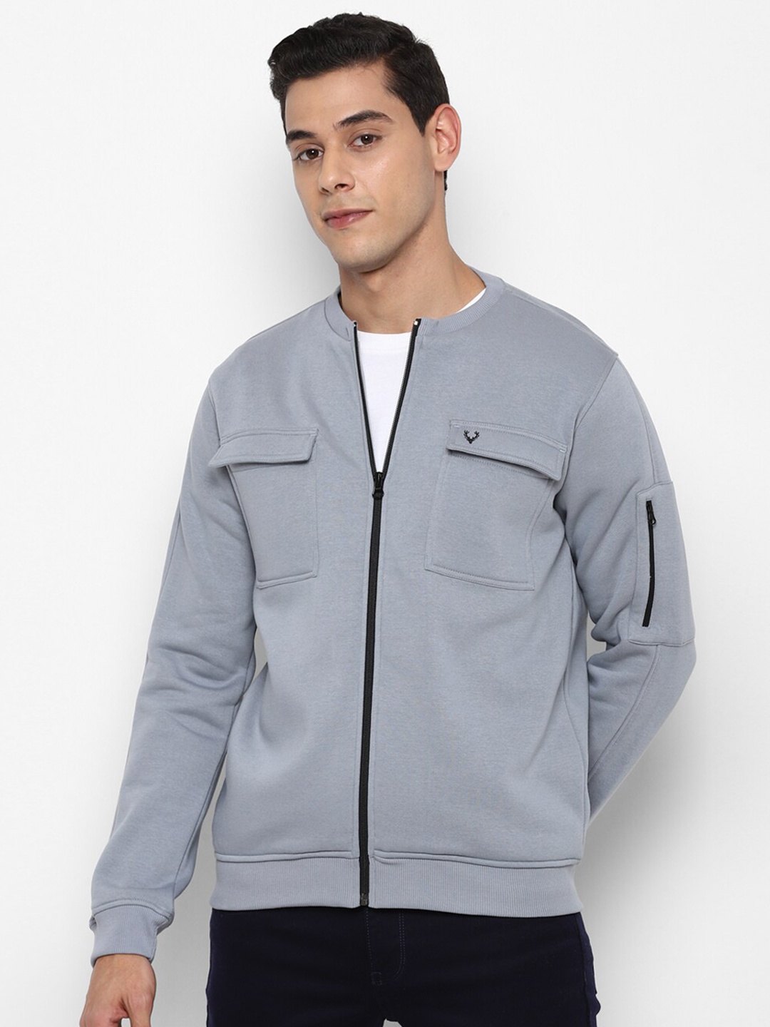 

Allen Solly Men Grey Pure Cotton Front-Open Sweatshirt