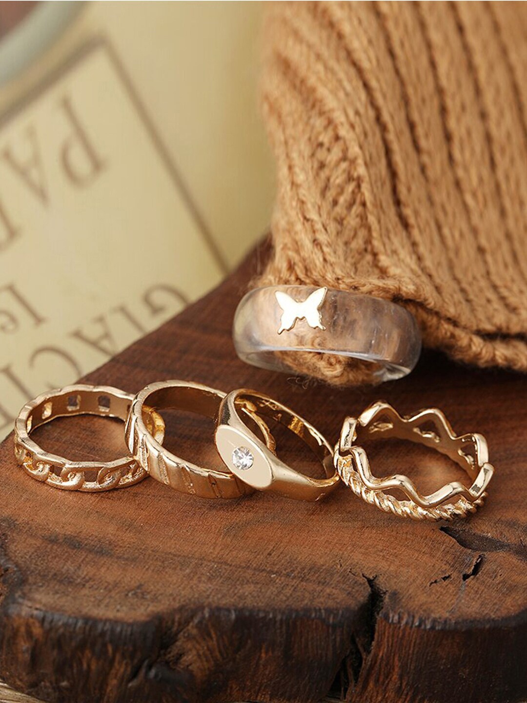 

Jewels Galaxy Set Of 5 Gold-Plated White Stone-Studded Finger Rings