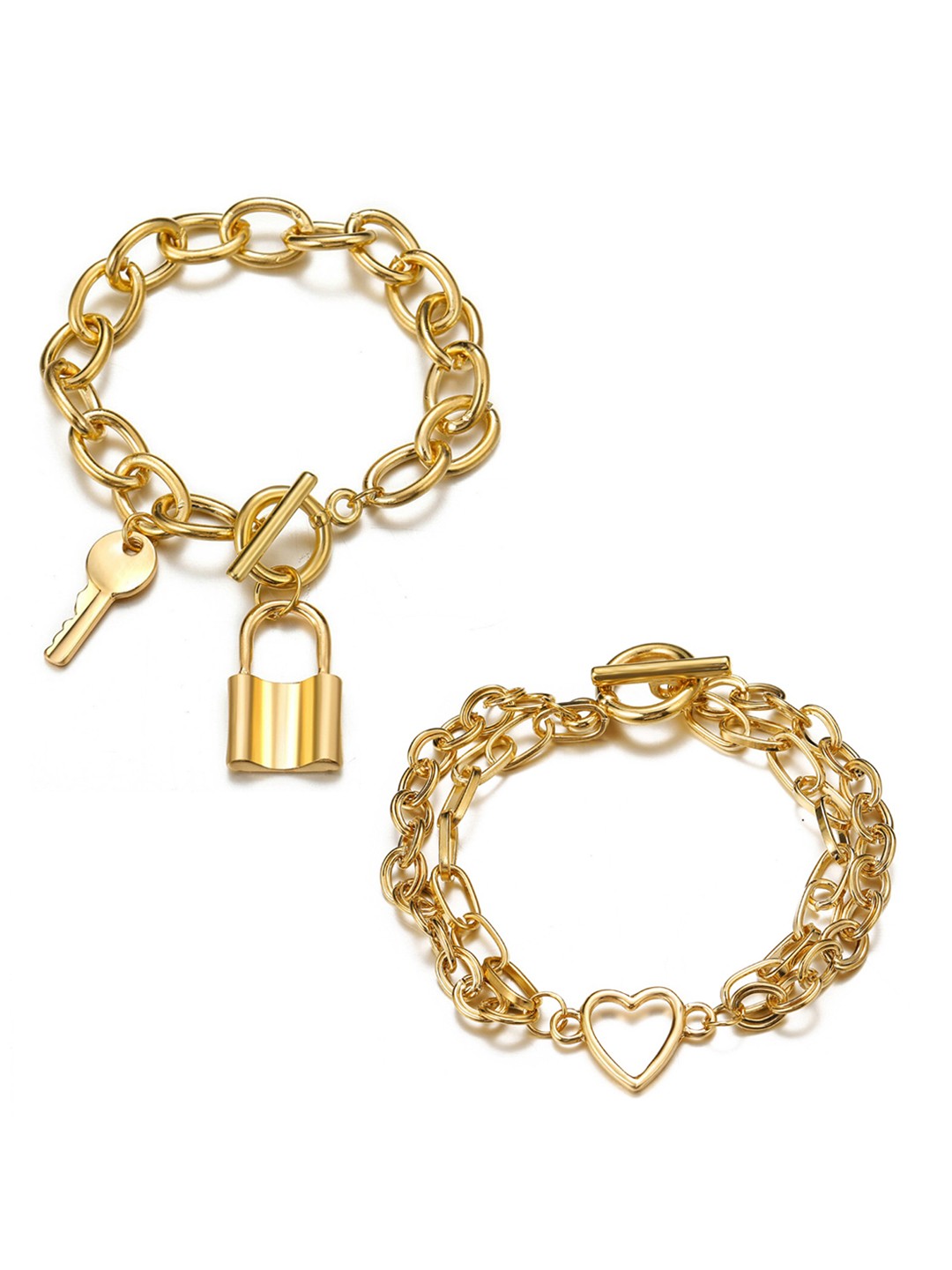 

Jewels Galaxy Women Set of 2 Gold-Plated Link Bracelet