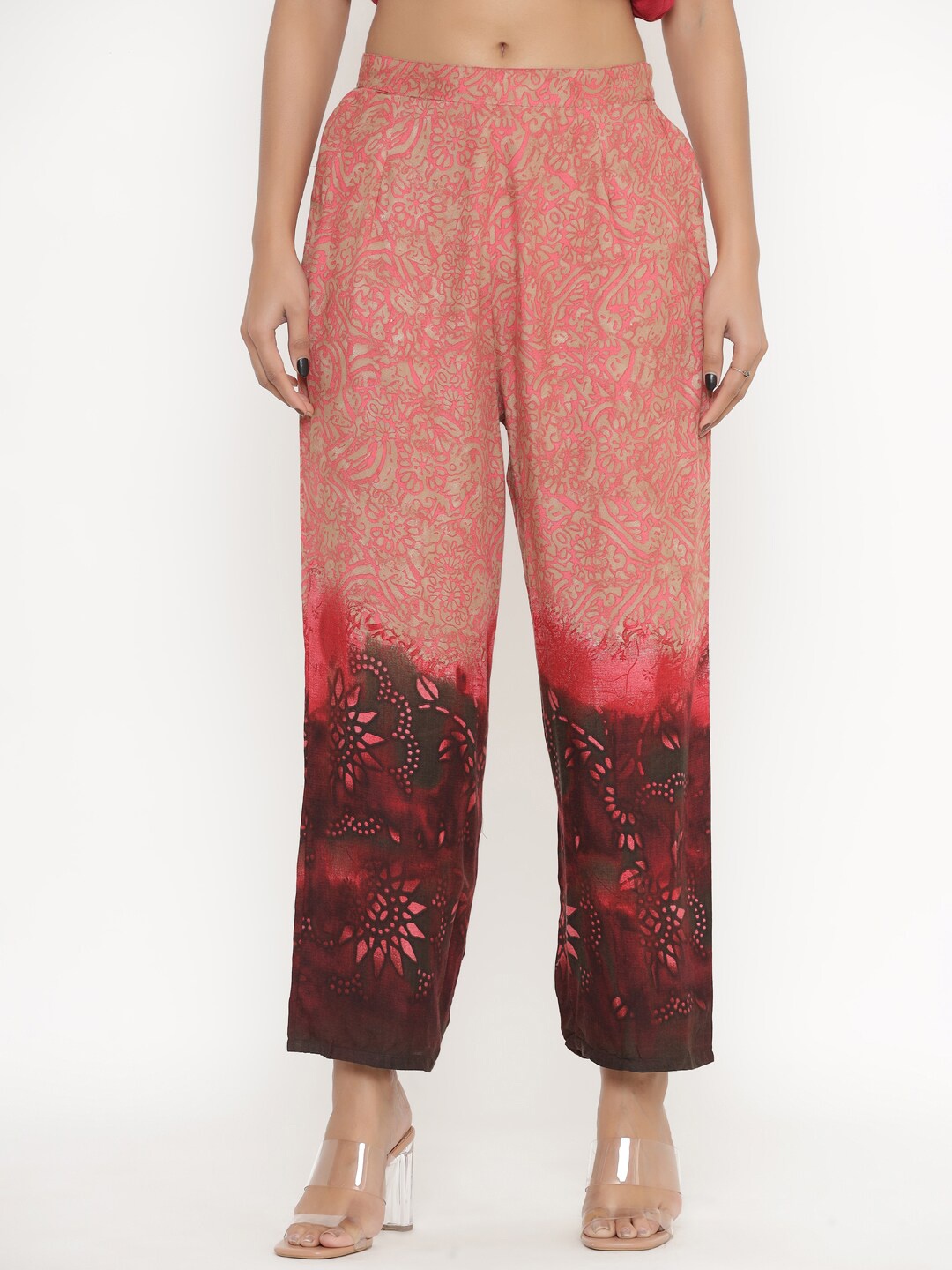 

DIVYANK Women Rust & Pink Floral Printed Straight Fit Palazzo