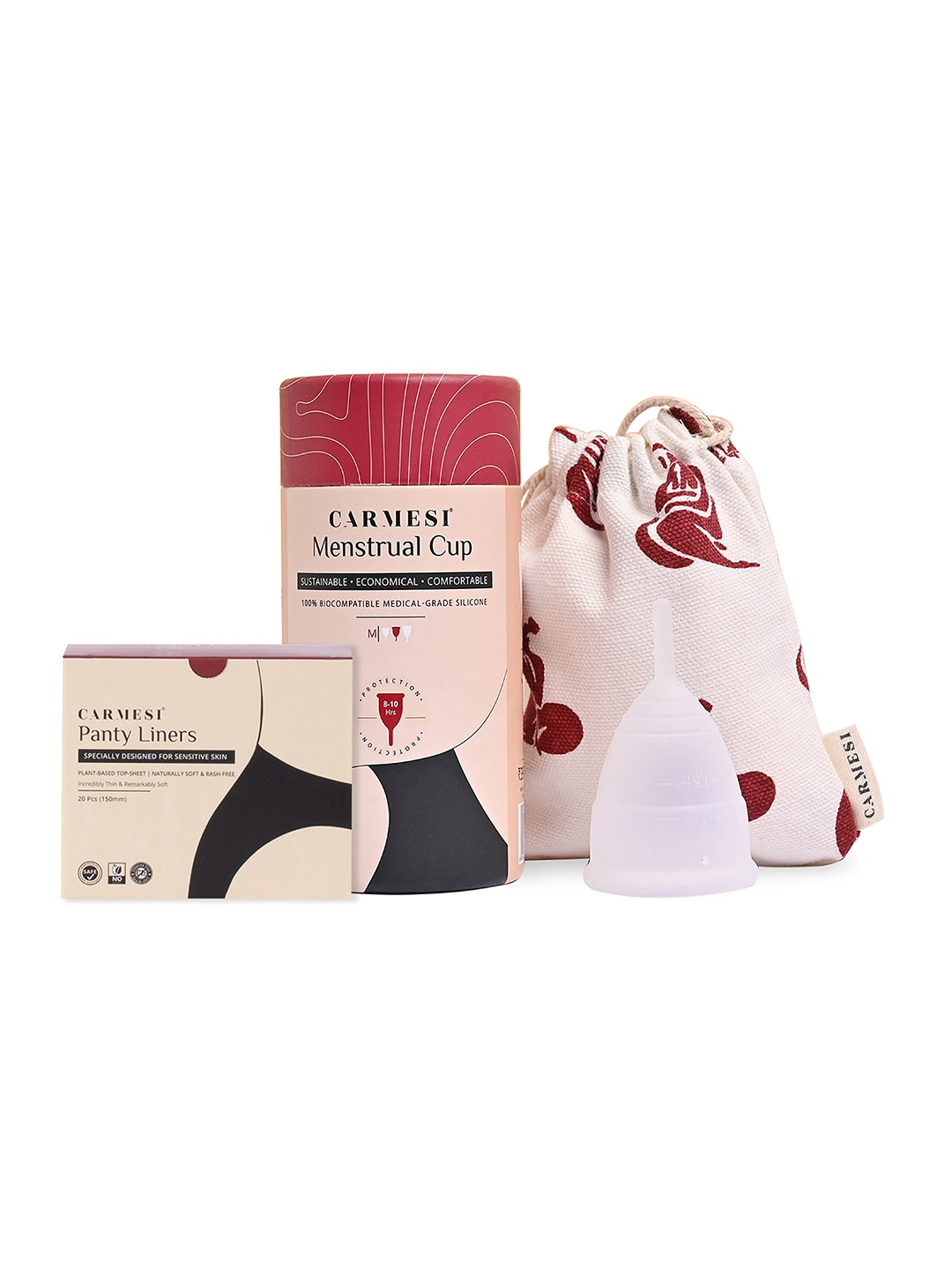 

Carmesi Set of Reusable Medium Size Menstrual Cup & Panty Liners, Cream
