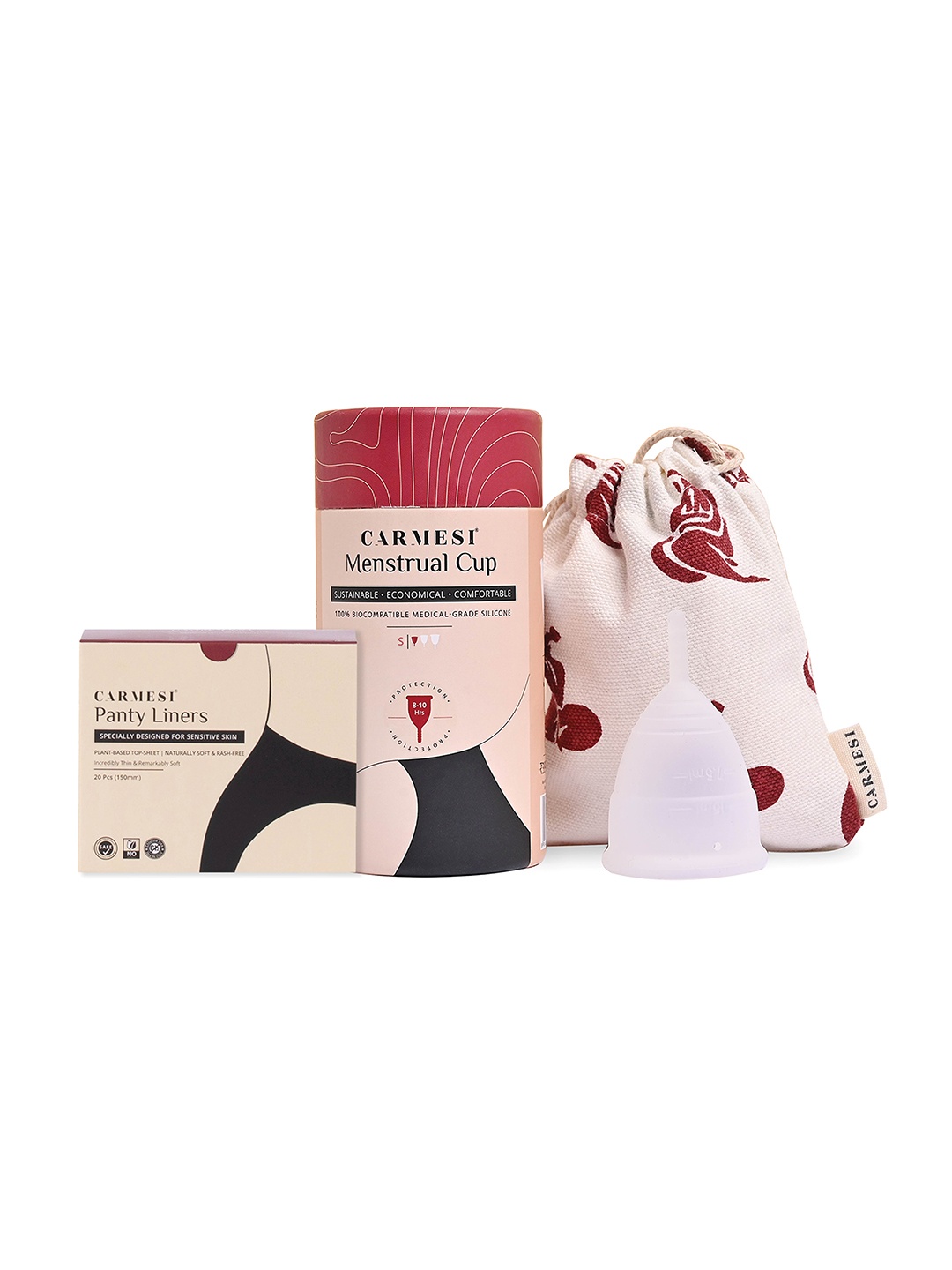 

Carmesi Set of Reusable Small Size Menstrual Cup & Panty Liners, Transparent