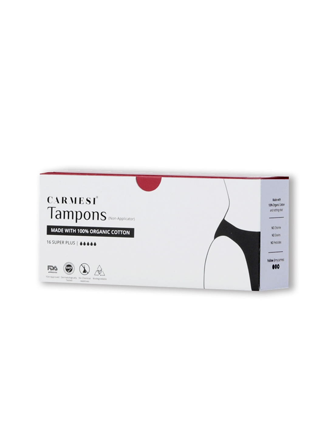 

CARMESI Pack of 16 Super Plus 100% Organic Cotton Tampons, White
