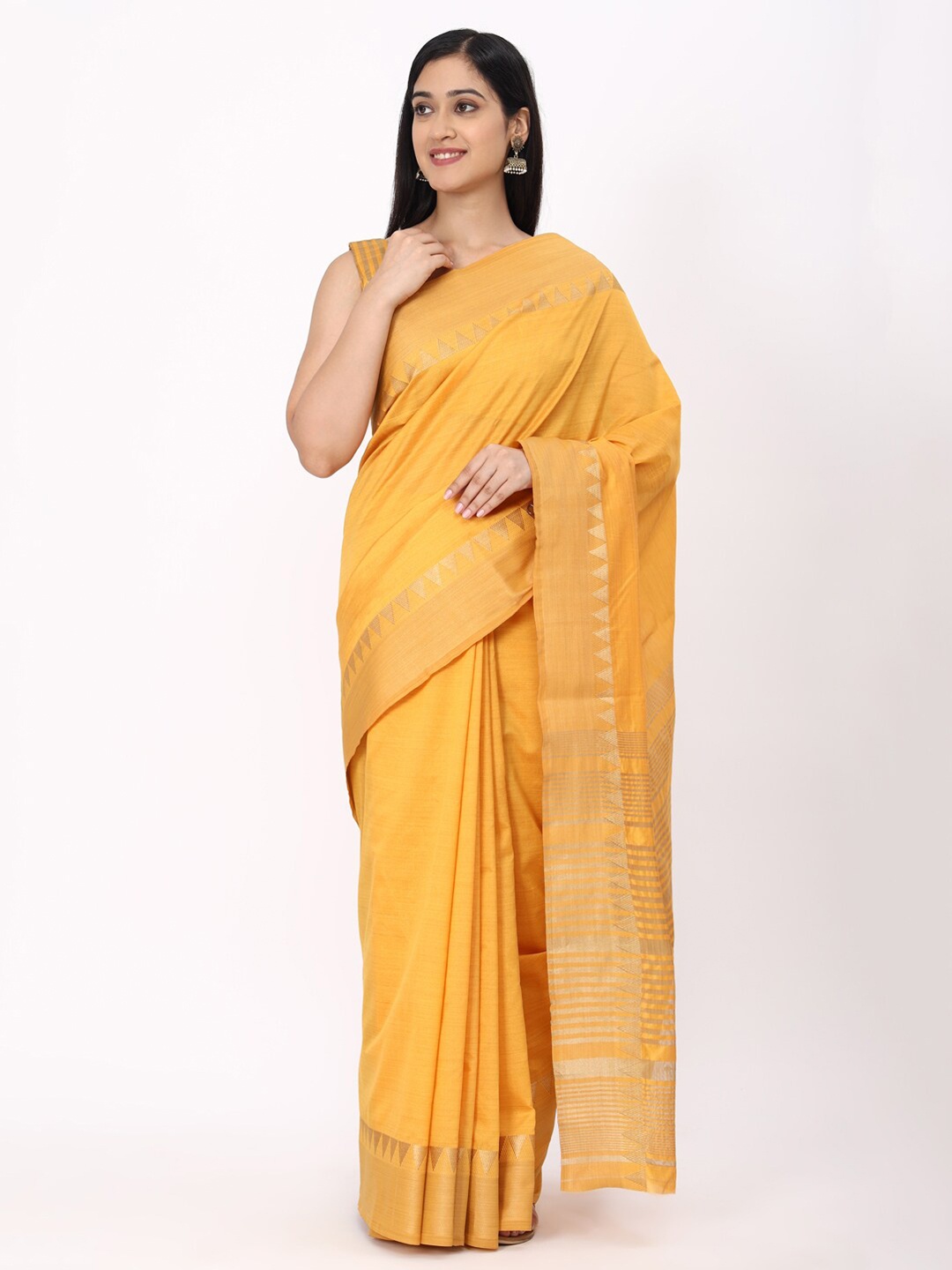 

KALINI Yellow & Gold-Toned Woven Design Pure Silk Ikat Saree