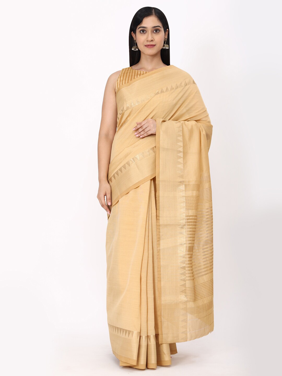 

KALINI Beige & Gold-Toned Woven Design Zari Pure Silk Ikat Saree