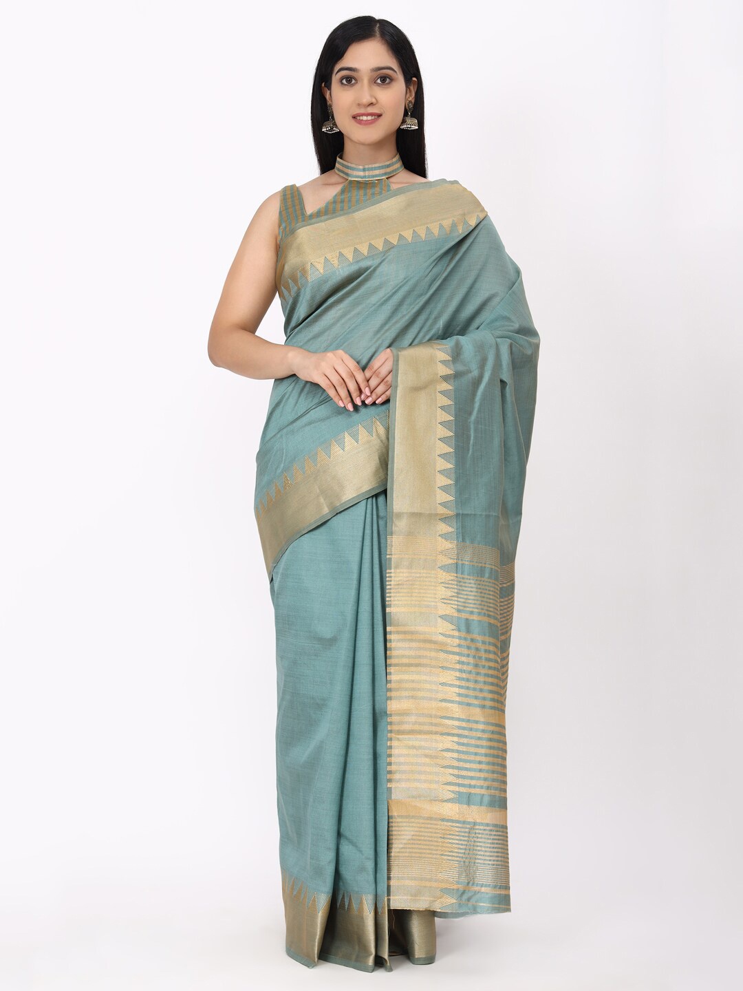 

KALINI Blue & Gold-Toned Woven Design Pure Silk Ikat Saree