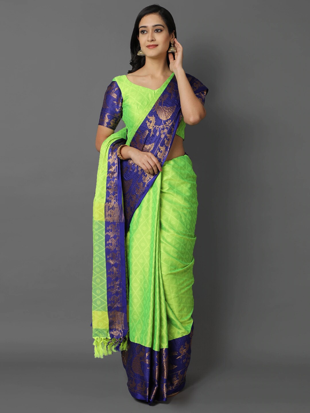 

awesome Green & Blue Ethnic Motifs Zari Silk Cotton Mysore Silk Saree