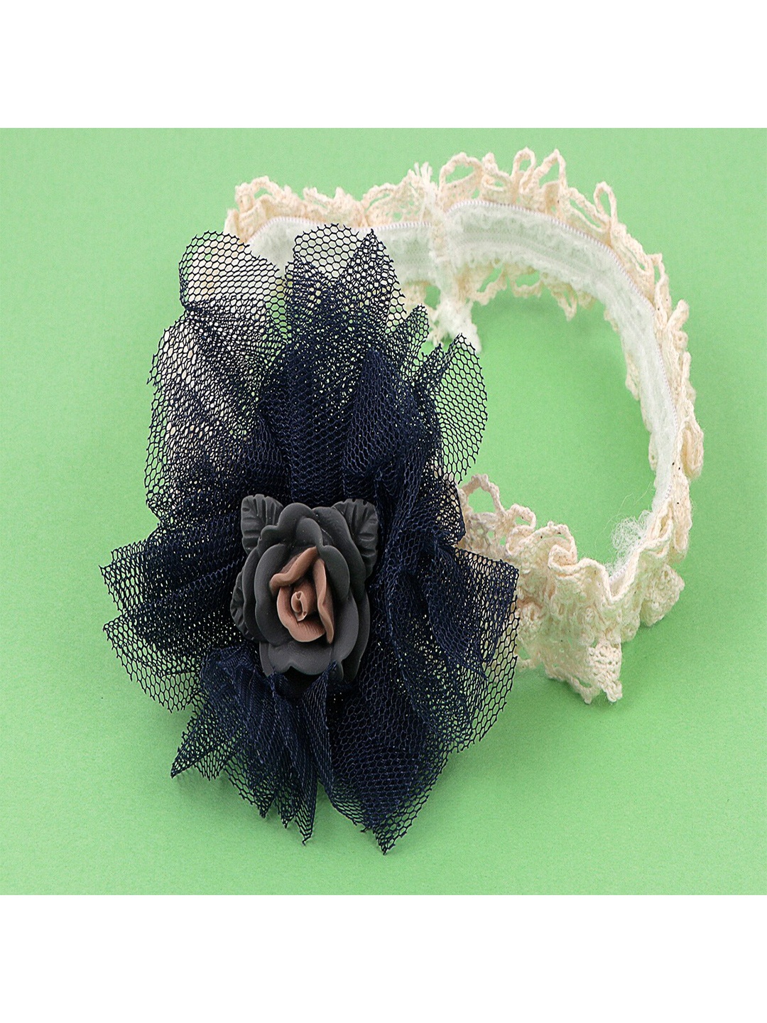 

Jewelz Girls Beige & Navy Blue Lace Hairband