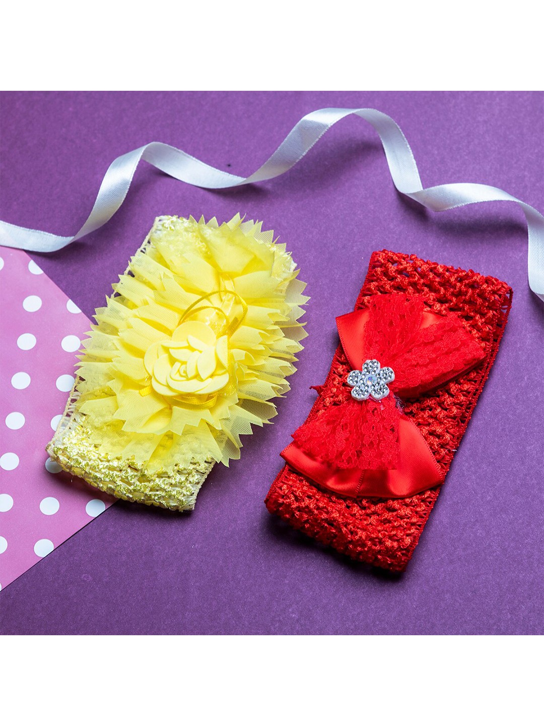 

Jewelz Girls Red & Yellow Set of 2 Lace Bow Hairband