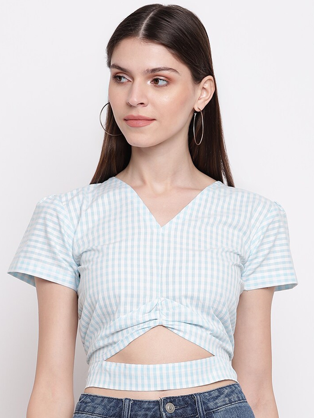 

Lagashi White & Blue Checked Crop Top