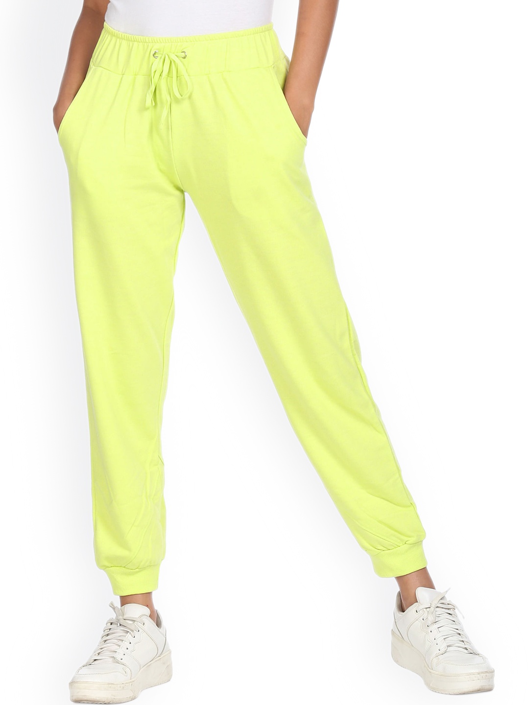 

Sugr Women Lime Green Elasticized Waist Solid Joggers