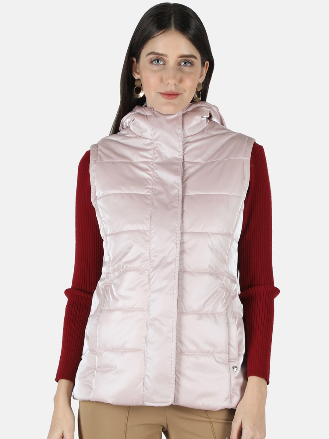 

Monte Carlo Women Pink Solid Hooded Lightweight Padded Jacket