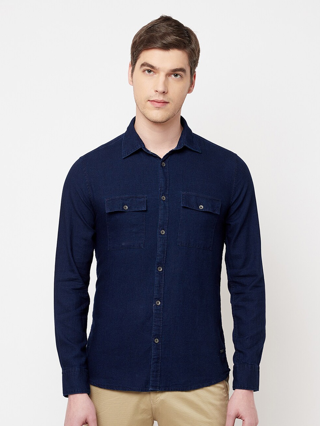 

Crimsoune Club Men Navy Blue Slim Fit Pure Cotton Casual Shirt